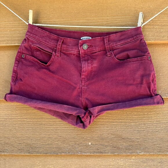 Old Navy Denim Shortie Cuffed Maroon Jean Jorts  Shorts Size 2 - Picture 1 of 8